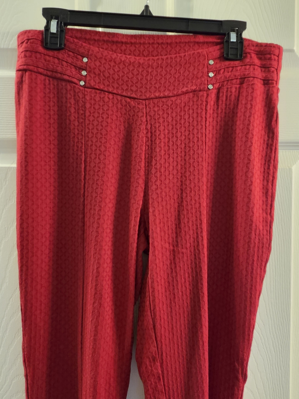 Rafaella Red Textured Pants With Stud Detail